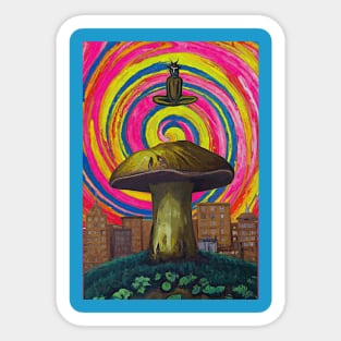 Satan Appears over Psychedelic Mushroom City 2 Sticker